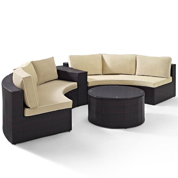 Afuera Living Modern 4 Piece Wicker Curved Patio Sectional Set in Brown and Sand