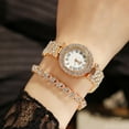 thumbnail image 2 of PENGXIANG 2Pcs/Set Women Watch Bracelet Kit  Dial Shiny Rhinestones Inlaid Roman Numerals Pointer Display Accurate Decorative Gift Lady Quartz Wristwatch Bangle Jewelry Fashion Accessorie, 2 of 10