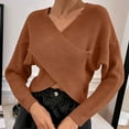 thumbnail image 7 of Besolor Womens V Neck Long Sleeve Sweaters Fall Casual Cross Front Knitted Crop Pullover Tops, 7 of 7