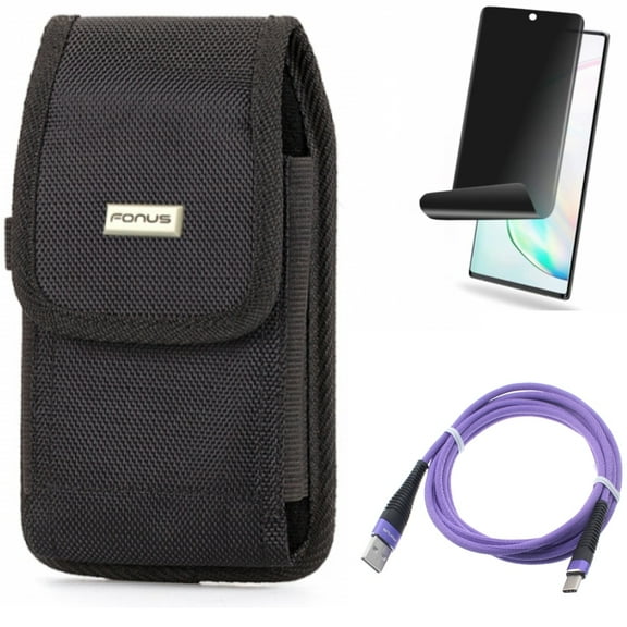 Privacy Screen Protector & Case Belt Clip & 6ft USB Cable for Samsung Galaxy Note 20 (6.7") - Combo with TPU Film Anti-Peep & Swivel Holster & Purple Type-C