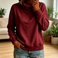 thumbnail image 2 of VEKDONE Womens Turtleneck Sweatshirt Fall Drop Shoulder Long Sleeve Sweatshirt Trendy Loose Fit Lightweight Pullover Tops Solid Color Casual Shirts Wine S, 2 of 6