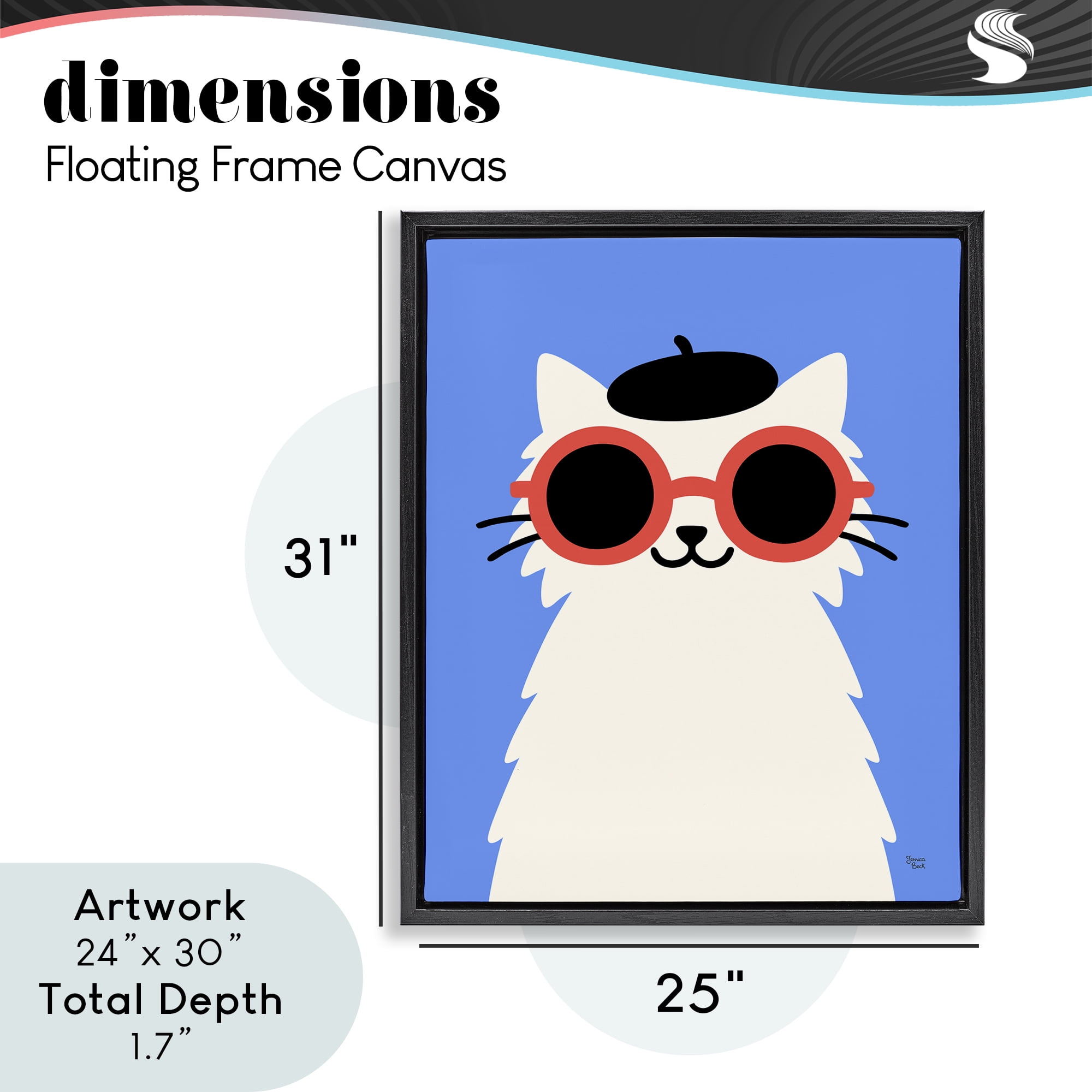 Stylish French Cat Black Framed Floater Canvas Wall Art, design by Jessica Beck