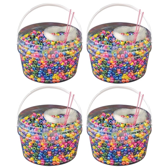 The Beadery - Kandi Kids Bucket, Bright Pearl Multi - 6 Lbs Beads, Cord, Needles in 4 Tubs - USMP6500989