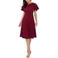 thumbnail image 2 of INSPIRE CHIC Women's Dressy Casual Dress Ruffled Asymmetric Neck A-Line Midi Pleated Dresses L Dark Red, 2 of 6