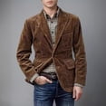 thumbnail image 3 of Retro Corduroy Coat Lapel Long Sleeve Single Breasted Casual Suit Jacket with Pockets Solid Color Loose Fit Business Outwear, 3 of 8