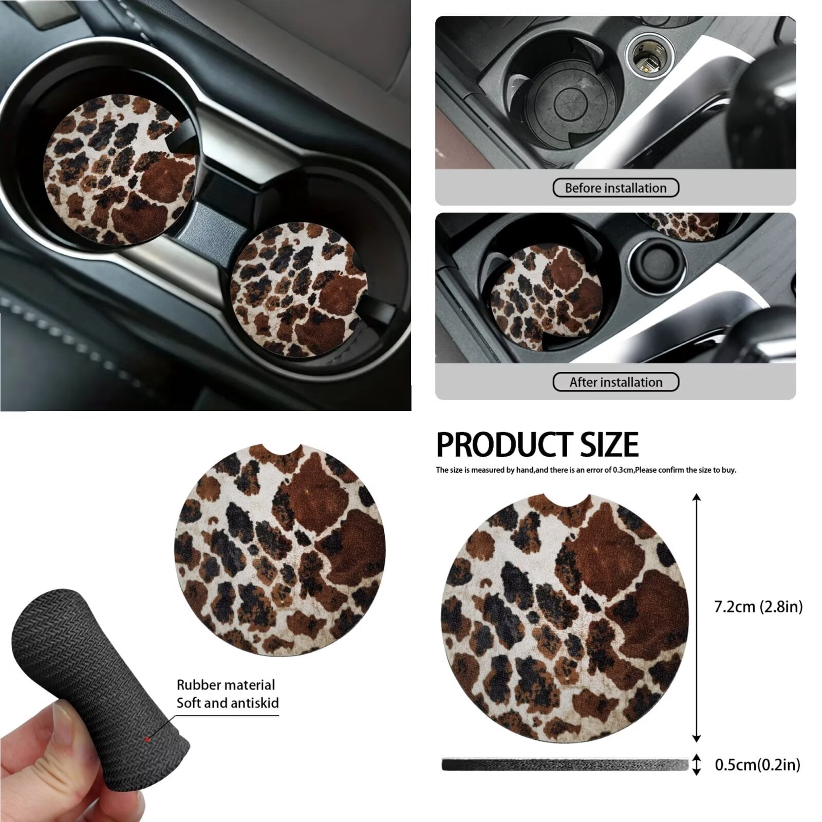 KUIFORTI Cow Print Car Seat Covers and Steering Wheel Cover and Seat Belt Covers 15 Pack Automotive Interior Accessories Seat-Covers-and-Accessorie, Easy to Install