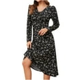 thumbnail image 2 of Sentmoon Drawstring Womens Dresses Long Sleeve Square Neck Holiday Dresses for Women Fitted Waist Fashion Floral Print Midi Dresses,OverSized Comfy Women Clothing Green XL Up to 50% off, 2 of 7