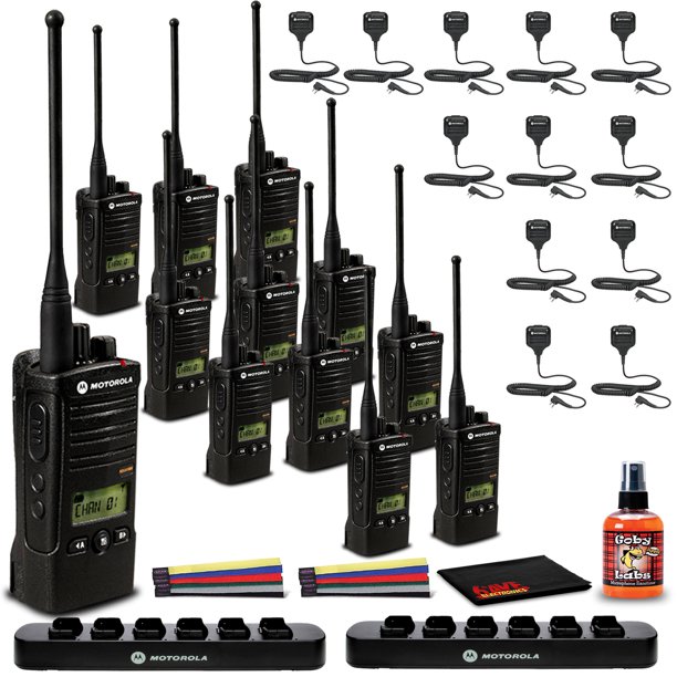 12 x Motorola RDU4160D RDX Business Series Radio UHF Bidireccional con Pantalla (Negro) (RDU4160D) + 12 x Micrófono Altavoz Remoto HKLN4606 + 2 x Cargador Multiunidad RLN6309 + Spray Desinfectante par