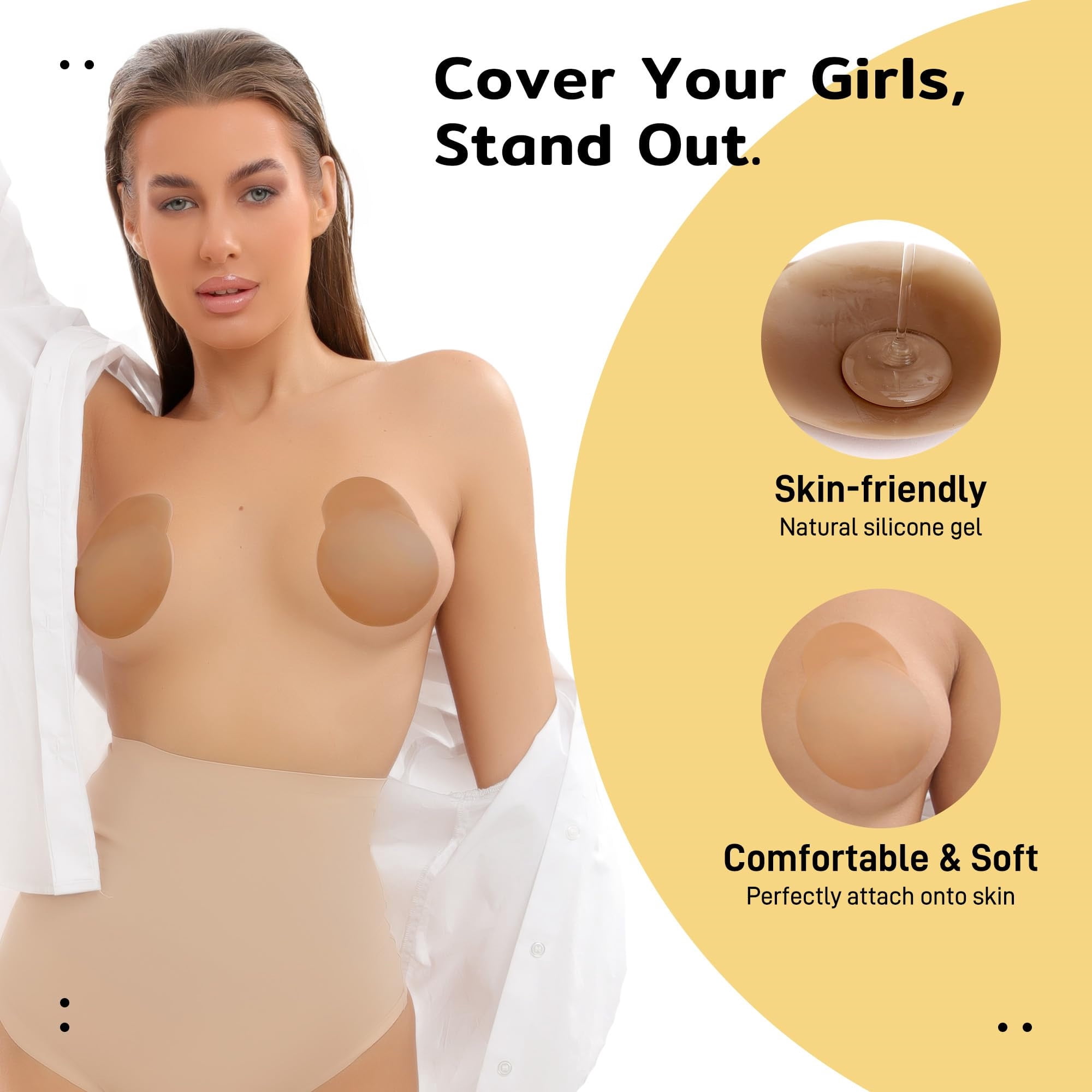 Niidor Reusable Silicone Nipple Covers - Invisible Adhesive Pasties, Round Cream, One Size - View #7