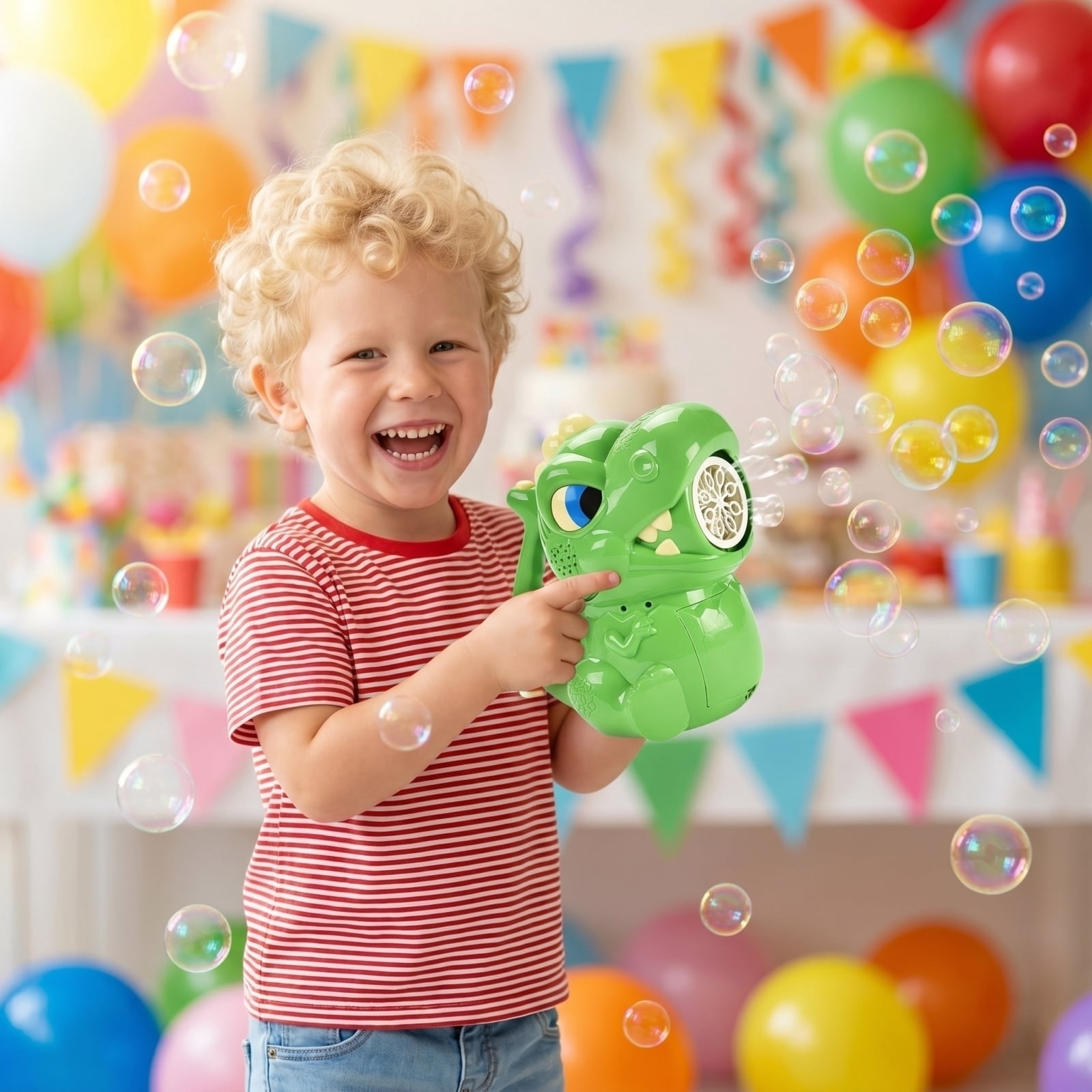 Dinosaur Bubble Blowing Machine, One-Button Automatic Bubble Maker with 100ml Bubble Solution, Portable Electric Bubble Blower for Outdoor Party Garden Activities (Green)