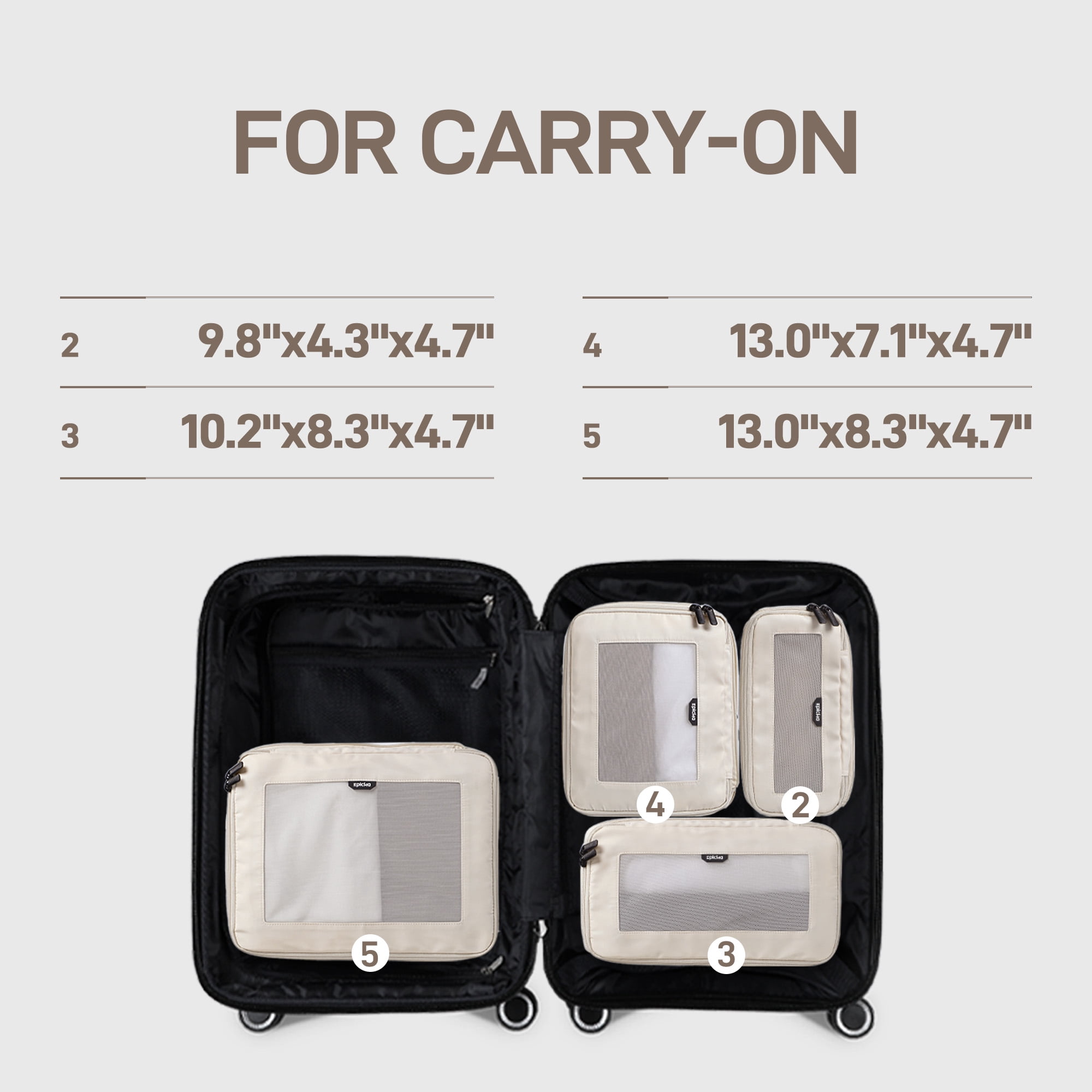 EPICKA TripCozy Compression Packing Cubes - 4 Set Durable Travel Organizer Bags with Mesh Top for Carry on (Beige)