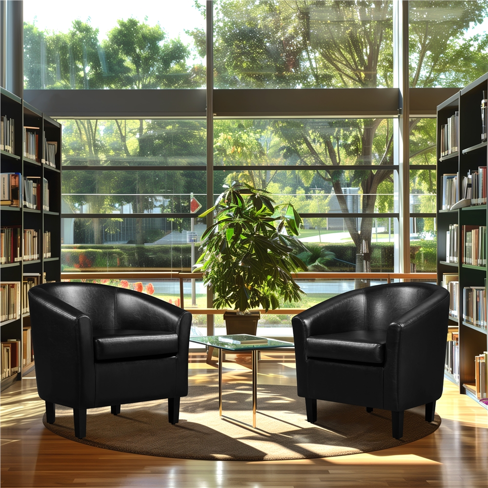 Renwick Faux Leather Barrel Accent Chair Set of 2, Black photo 5