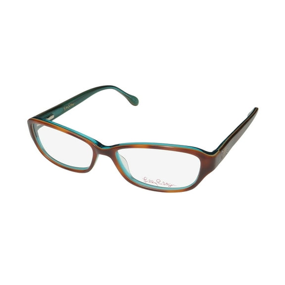 NEW LILLY PULITZER DELILA WOMENS/LADIES CAT EYE FULL-RIM HAVANA / TURQUOISE FRAME DEMO LENSES 50-14-135 SPRING HINGES EYEGLASSES/EYEGLASS FRAME