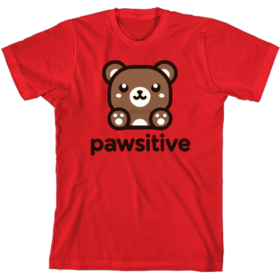 Pawsitive Bear Youth Red Crew Neck Short Sleeve Tee-Medium