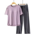 thumbnail image 2 of Jxximdong Pajamas for Women Set Round Neck Short Sleeve Pants Solid With Chest Mat Casual Sleepwear Set Pink Loungewear XXL, 2 of 5