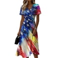 thumbnail image 2 of Usa 250th Anniversary Dresses for Women Red White and Blue Print Deep V Neck Dress A Line Sleeveless Summer Party Swing Dress, 2 of 5