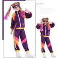 thumbnail image 4 of Grblisyd 80s Outfit for Kids Retro 90s Tracksuit Disco Boys Girls Hip Hop Dance Clothes Unisex Patchwork Jacket Pants Sportswear, 4 of 4