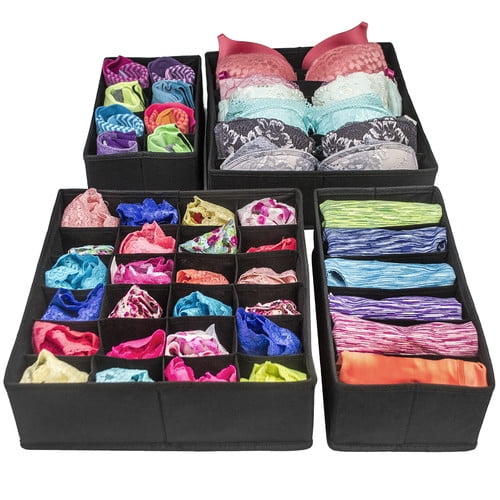 LAMEIDA Neat Drawer Organisers Foldable Collapsible Storage Boxes Clothes Lingerie Underwear Underpant Neck Ties Socks Bras-Set of 4