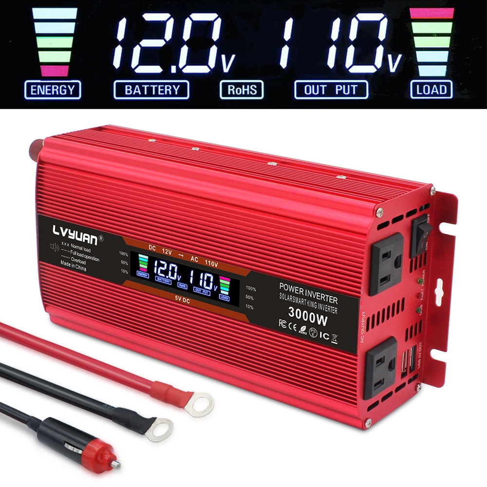 Yinleader 1500 Watts Car Power Inverter Converter 12V to 110V with LCD Display 2Sockets USB
