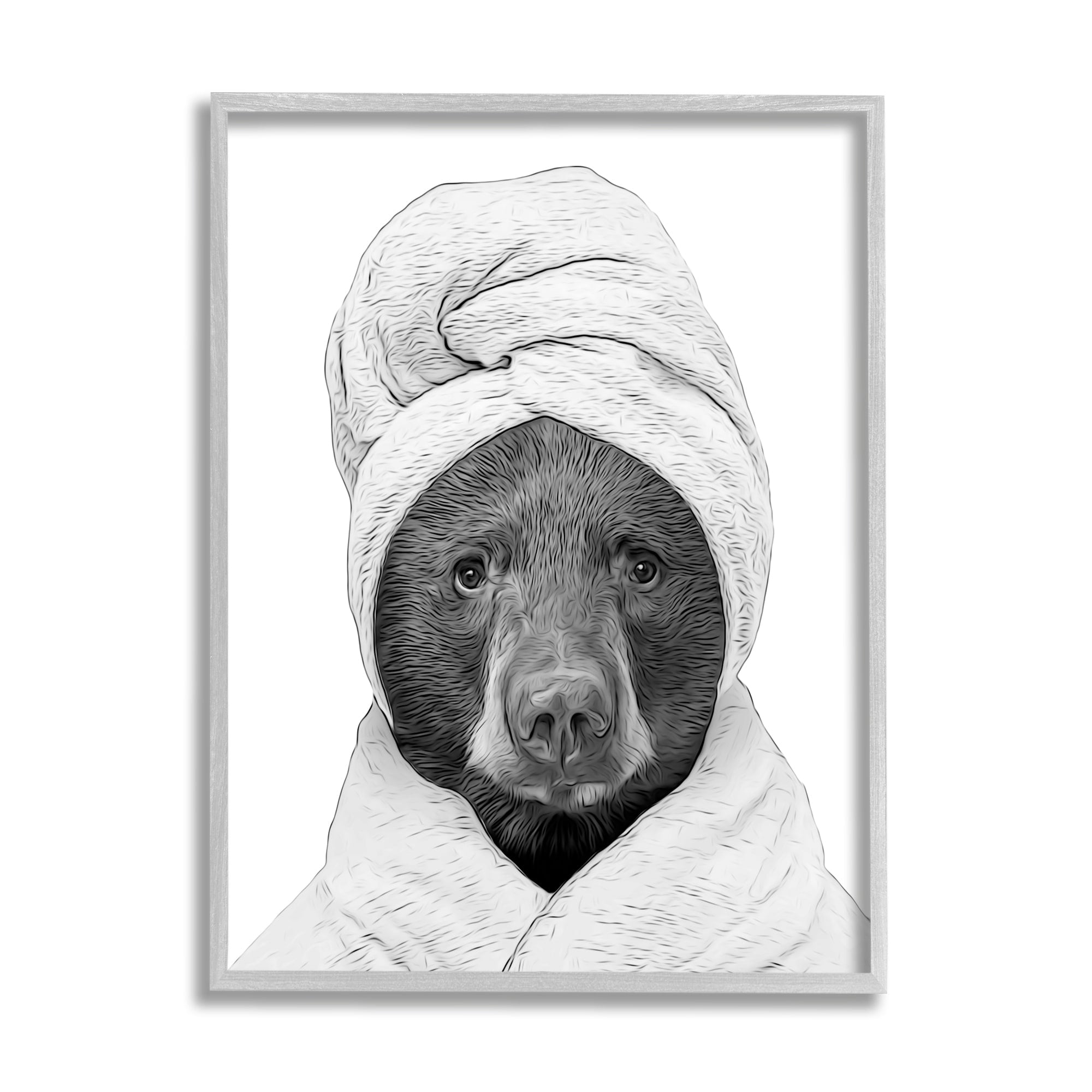 Stupell Industries Bear Hair Towel Funny Animal Animals & Insects Painting Gray Framed Art Print Wall Art