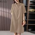 thumbnail image 1 of Elegant Dresses Summer Work OL Vestido Causal Short Sleeve Solid Shirt Dress ZANZEA Lapel Neck Knee Length Robe Buttons SundressXL Gao Jinjia LED, 1 of 2