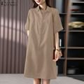Elegant Dresses Summer Work OL Vestido Causal Short Sleeve Solid Shirt Dress ZANZEA Lapel Neck Knee Length Robe Buttons SundressXL Gao Jinjia LED