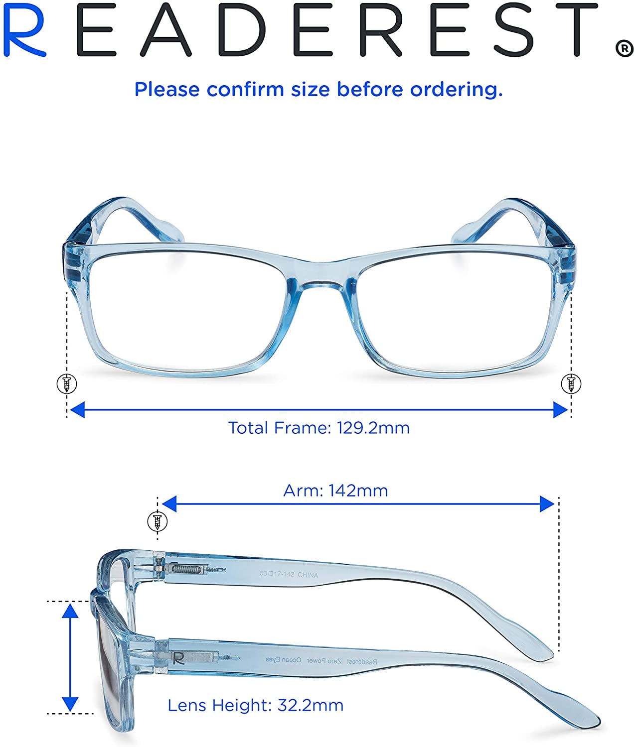 Readerest Blue Light Blocking Reading Glasses Light Blue 225 Magnification