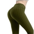 thumbnail image 4 of Womens High Waist Textured Workout Leggings Booty Scrunch Yoga Pants Slimming Ruched Tights Green L, 4 of 4
