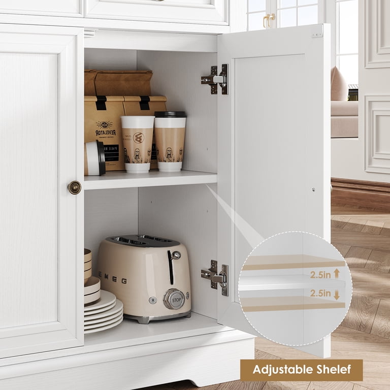 Homfa White 53.5” Buffet Cabinet, 3 Drawers & 4 Doors, Adjustable