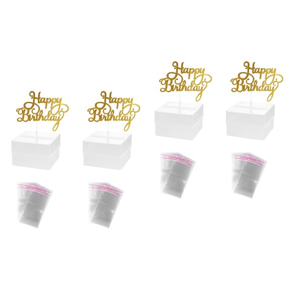 4 Sets Cake Money Box Pulling Case with Cake Topper Birthday Party Favor Supply