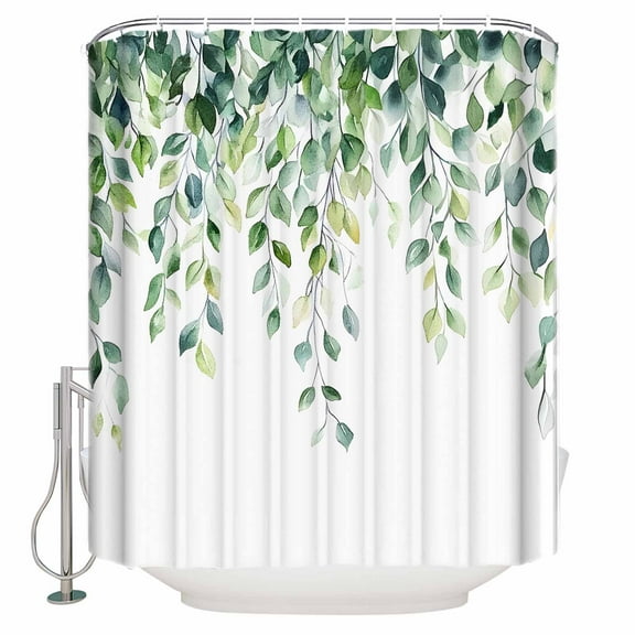 Extra Long Shower Curtain 72x84 Inch, Spring Eucalyptus Leaves Shower Curtain Waterproof Bathroom Decor Botanical Summer Fabric Bath Curtain Set Accessories with Hooks