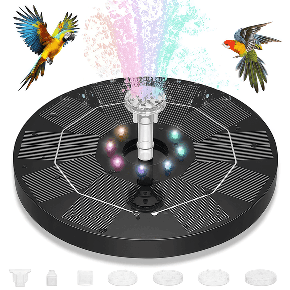Solar Fountain Pump with LED Lights for Bird Bath Garden Pool Outdoor Decor