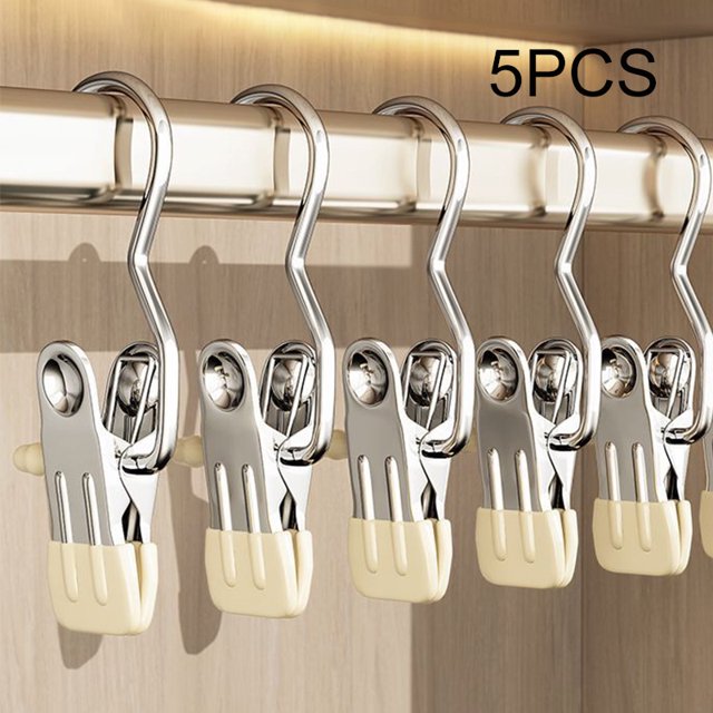 Pinzas de acero inoxidable para ropa, 5 piezas, con gancho, portátil, organizador de ropa