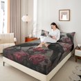 thumbnail image 4 of Homewish Black Crow Twin Sheet Sets 3pcs for Female Men Adults,Pink Floral Rose Twin Fitted Sheet Microfiber,Retro Gothic Style Breathable Flat Sheet,Lightweight Room Decor, 4 of 7