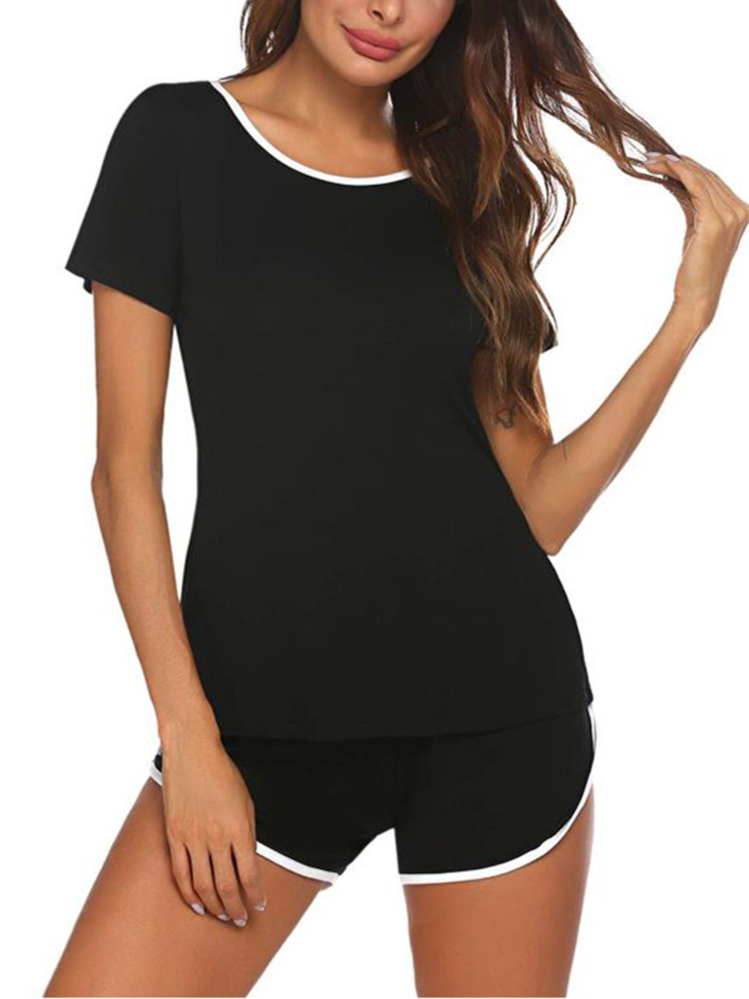 Sexy Dance 2Pcs Womens Summer Short Pajamas Set Round Neck Short