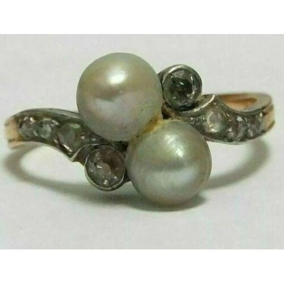 18k Rose Gold 18ct Antique Cushion cut Beautiful Diamond Pearl Ring