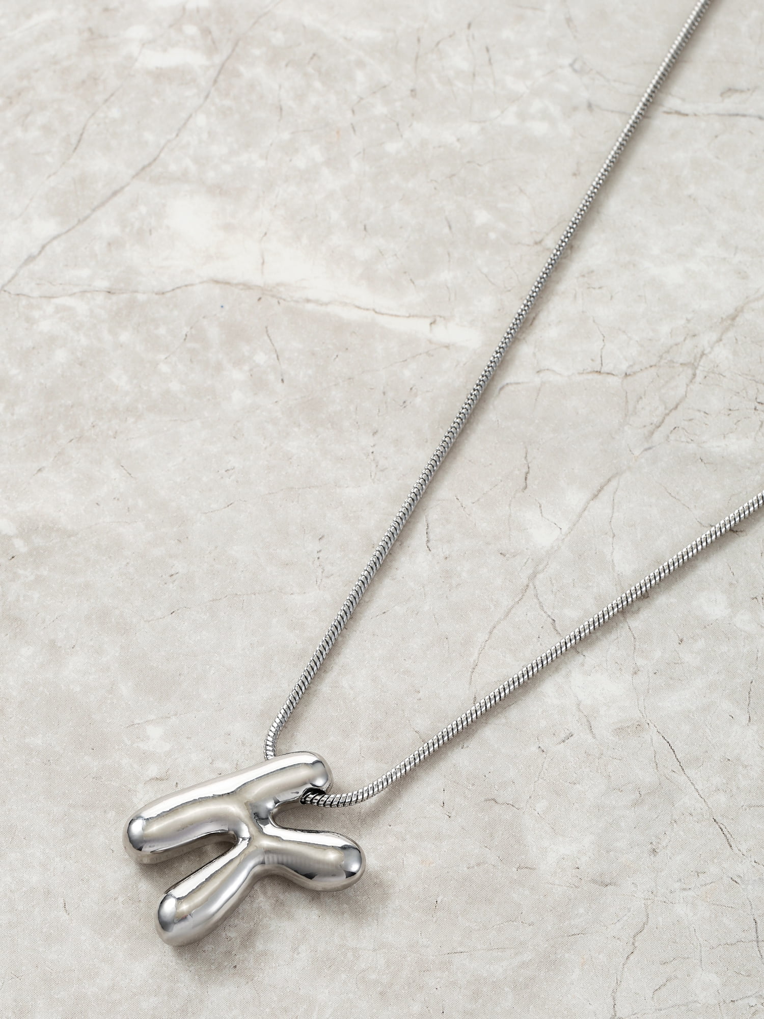 No Boundaries Silvertone Initial Bubble Letter Necklace, 1 Piece, Letter K