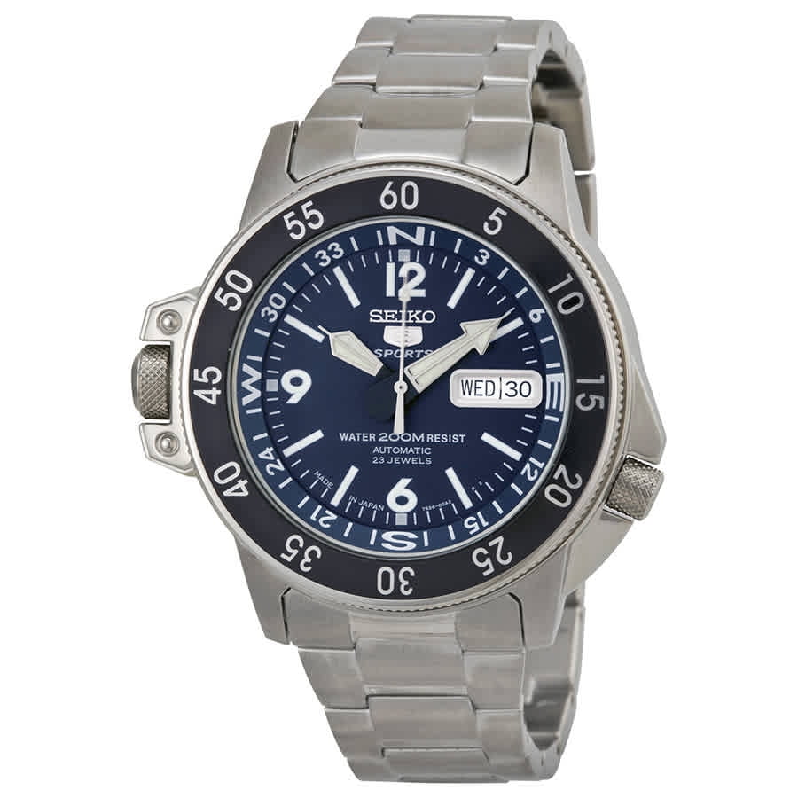 Seiko Men's 5 Automatic Compass Dark Blue Dial Stainless Steel Watch  SKZ209J1 