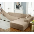 thumbnail image 6 of Sectional Couch Covers, Stretch Sofa Cover Velvet L-Shaped Sofa Cover Soft Non Slip Furniture Protector for Corner Sofa-Pink-3 Seater+3 Seater, 6 of 9