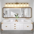 thumbnail image 4 of Holaki 52" Modern 4-Light Vanity Wall Sconce, Golden Finish with Frosted Glass Shades for Bathroom or Hallway Lighting (E26, No Bulbs Included), 4 of 9