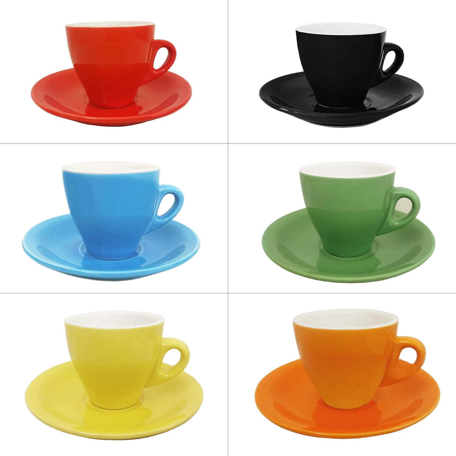 HOMEHUT Espresso Cups and Saucers Set of 6 - 3 Oz Porcelain Demitasse Cups, Mix Coffee Cup Set with Matching Saucers, Microwave and Dishwasher Safe Small Espresso Cups for Home and Café Use
