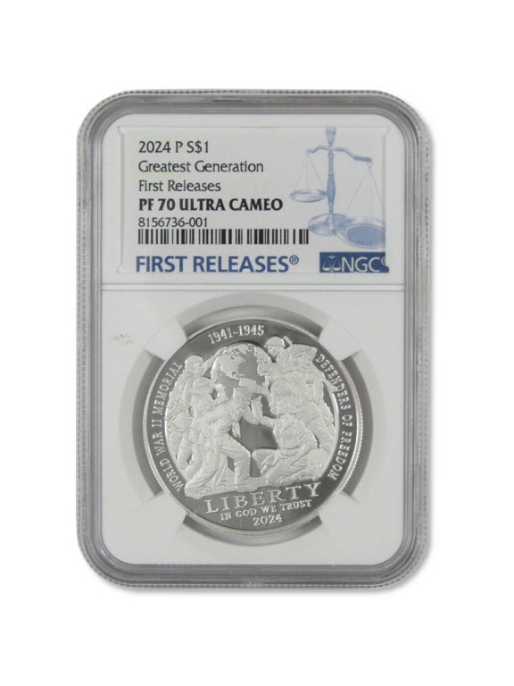 Collectible 2024 P Greatest Generation Commemorative Silver Dollar PF 70 UCAM NGC