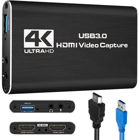 Puseky 4k Hdmi-Compatible Video Capture Card with USB, Full HD 1080P for Game Recording, Black Game Capture Device