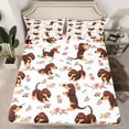 thumbnail image 2 of Feelyou Kawaii Brown Dachshund Twin Sheet Sets, Vintage Pink Rose Twin Fitted Sheet, Cartoon Dog Animal Flat Sheet, Lightweight Room Decor, 3 Pieces, 2 of 7