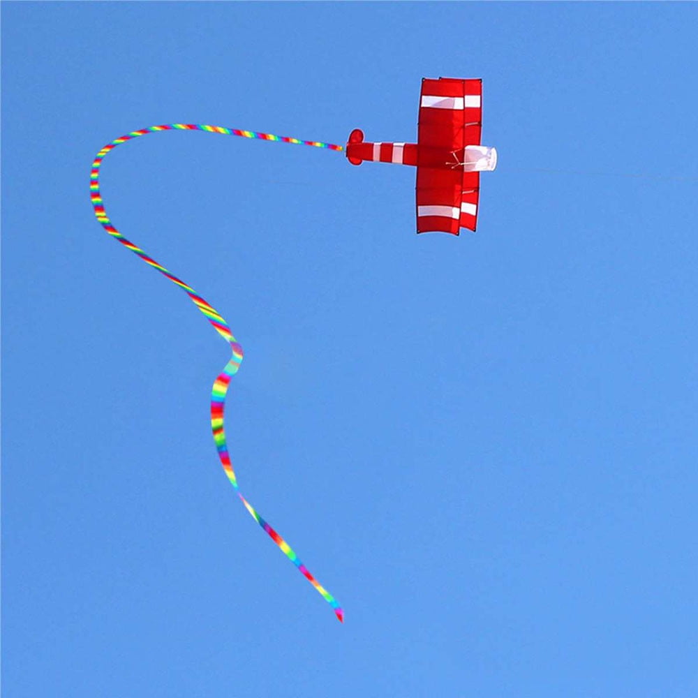 SIYTUAU Dual Wing Red White Airplane Kite With Long Tail Outdoor Sport Flying Toy For Beach Park Open Field Activities Weather Resistant Polyester Nylon Design as shown