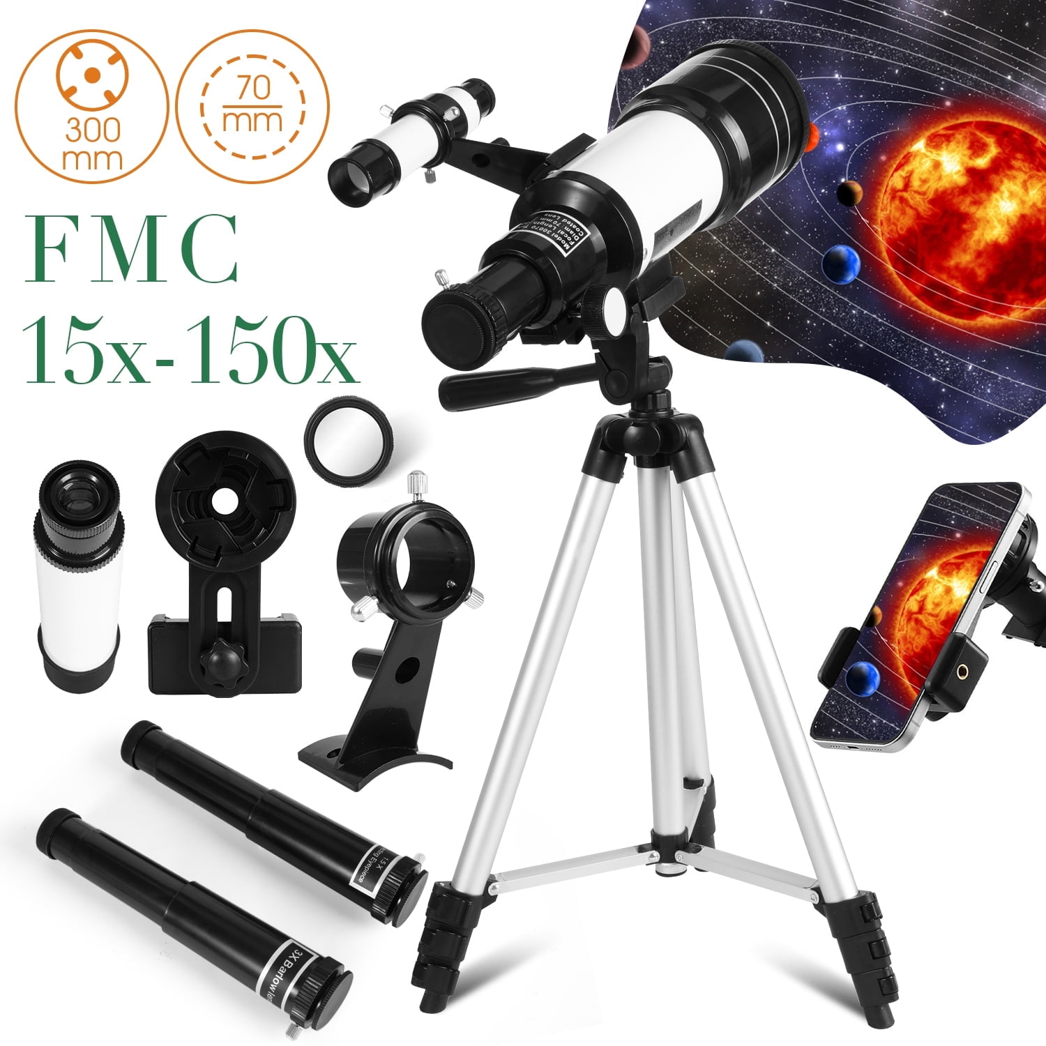 TELMU Professional High Powered Telescope, 70mm Aperture 400mm AZ