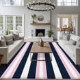 thumbnail image 4 of Navy Blue Pink Stripe Washable Living Room Rugs 5'x7', Modern Abstract Low Pile Throw Large Area Rugs Non-Slip Sturdy Edge Binding Carpet for Dining Room Bedside Kitchen, 4 of 9