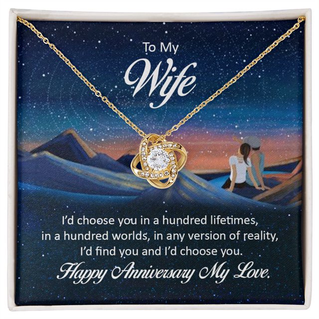 To My Wife I'd Choose You in a Hundred Lifetimes Infinity Knot Necklace Message Card