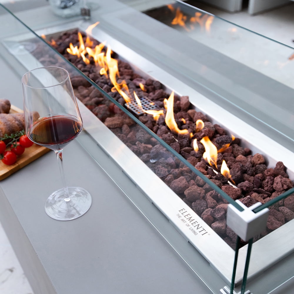 Elementi Granville Gas Fire Pit for Outside Outdoor Fire Pit Table Smokeless Fire Pit Concrete Rectangular Fire Table Patio Heater Fireplace 45000 BTUs - Grey, 60 x 27 Inches