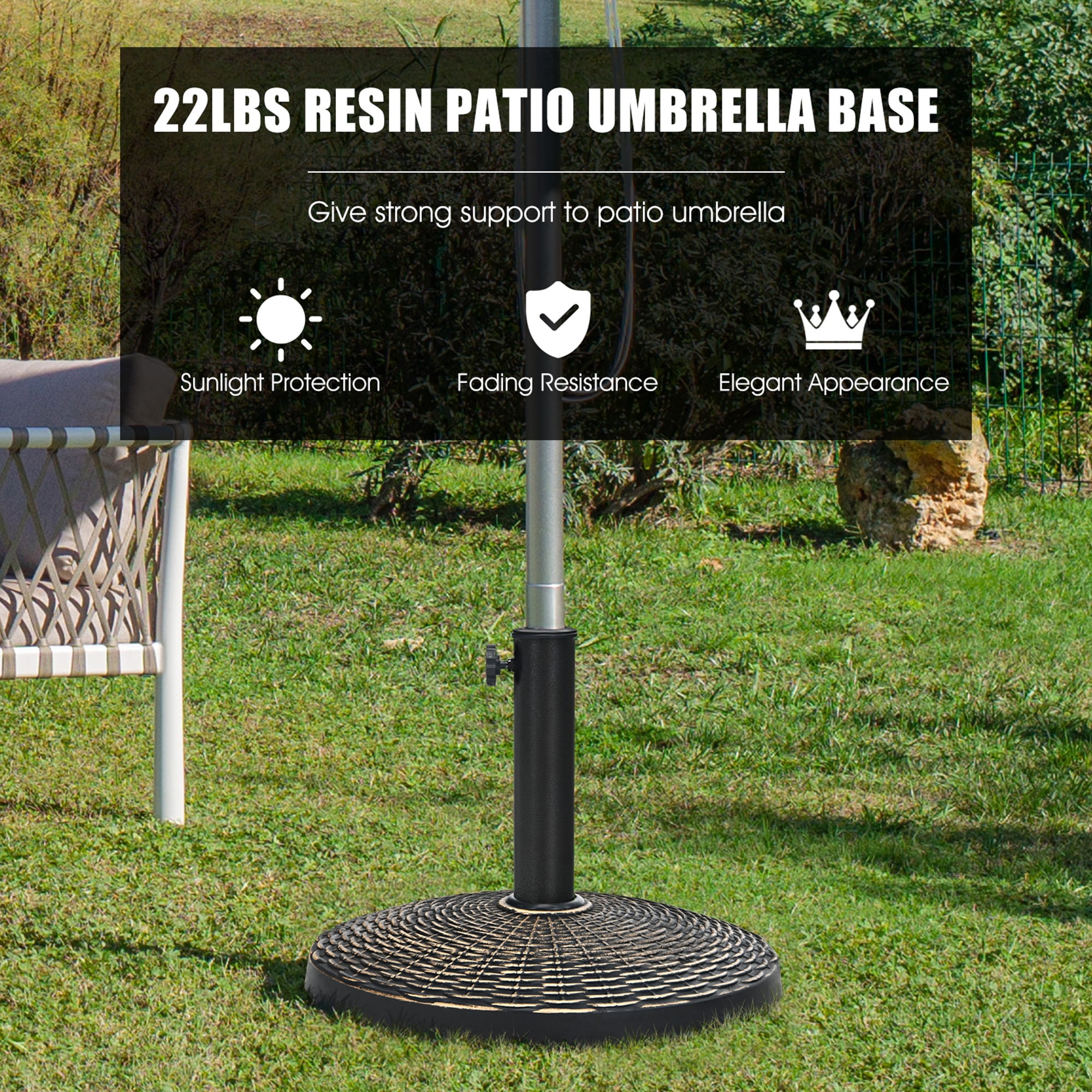 Gymax 22 lbs Round Resin Patio Umbrella Base Stand Holder w/ Adjustable Knob